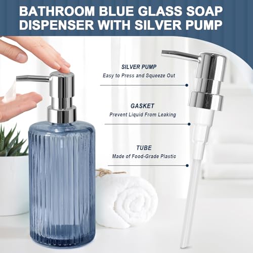 image for Kasunting Blue Bathroom Accessories 5 Pcs, Glass Bathroom Accessory Se