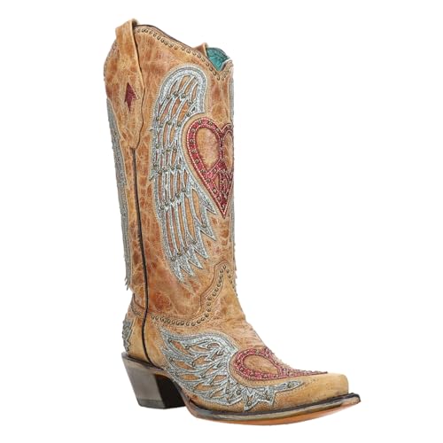 CORRAL LADIE'S SAND HEART & WINGS OVERLAY & EMBROIDERY & STUDS, SNIP TOE, LEATHER SOLE, WESTERN, A42352