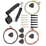 El kit de accesorios de guitarra tiene púas, cuerdas, pines de puente y una útil herramienta 3 en 1 para el mantenimiento.