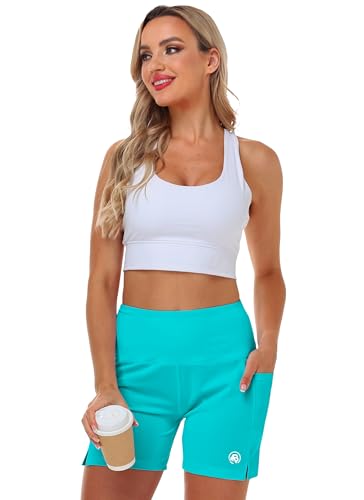 Image of AOBUTE Womens High Waist Swim Board Shorts with Pockets Quick Dry Bike Shorts