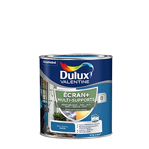 Dulux Valentine ECRAN+ MULTI-SUPPORTS EXTERIEURE - Peinture en Phase Aqueuse pour l'Éxtérieur et l 'Intérieur - Satin Bleu Breton 0,5 L