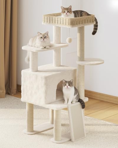 Árbol moderno para gatos de 50.2 pulgadas con rattan y sisal miniatura 1