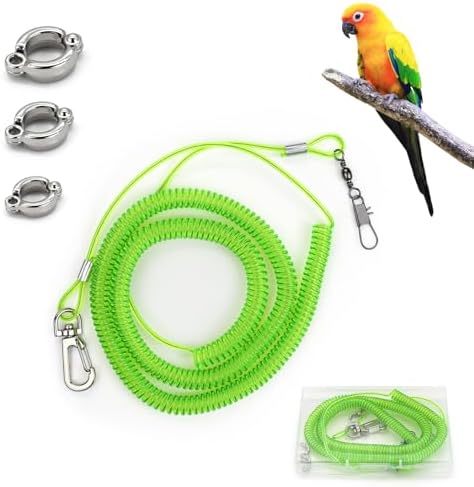 bird harness for falconry training - 5 Surprising Picks You Need to See 6 LuckyOpt Parrot Flying Leash, 16.4 ft Training Rope with 3 Size Bird Foot Ring, Anti-Bite Elastic String for Cockatiels, Birds, Pigeon (Green)