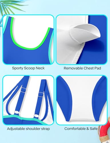 Image of Girls Swimsuit Double Strap High Waist Sporty Bikini Swimsuits Swim Cover Up Skirt 3 Piece Set