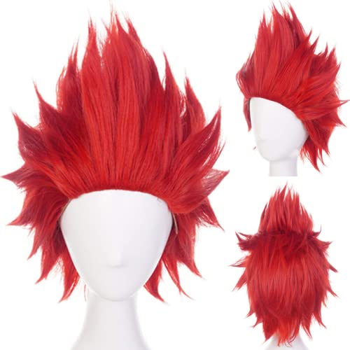 Anogol Wig Cap+ Short Red Anime Cosplay Wig Synthetic Red Hair Party Wigs Red Spiky Wig Red Wavy Short Wig for Men Red Wig for Halloween Christmas Party Short Red Crazy Wig for Boys Men Women Girls