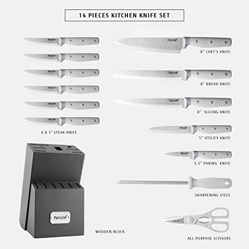 Miniatura 2 de Hecef Cuchillos Cocina Profesional 14 Pzas Juego De Cuchillos De Cocina Y Soporte Acero Inoxidable Set Cuchillos Cocina Con Afilador, Bloque De Cuchillos, Bloque De Madera Gris