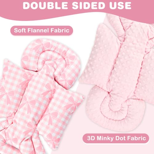 Image of DILIMI Infant Car Seat Insert, Baby Car Seat Head Support with 3 Strap Paddings, Soft Newborn Car Seat Cushion for Stroller, Swing, Bouncers, Pink Bow Plaid