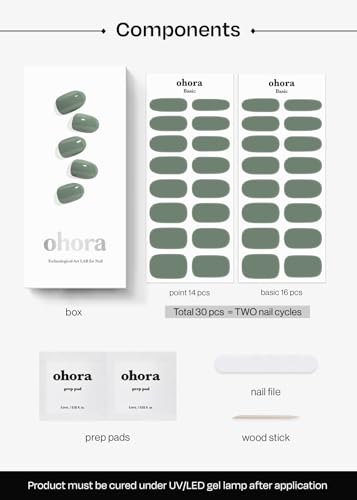 Image of ohora Semi Cured Gel Nail Strips (N Cream Leaf) - Green, Solid, Works with Any UV /LED Lamps, Salon-Quality, Long Lasting, Easy to Apply & Remove
