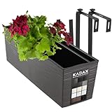 KADAX Blumenkasten aus Kunststoff, 18,5x56 cm, Pflanzkasten mit Einsatz, wetterfester Balkonkasten, rechteckiger Blumentopf, Blumenkübel Outdoor (Mit Halterungen, Ritzmuster, Grafit)