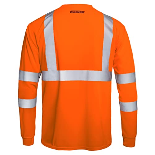 Jorestech Safety Long Sleeve Shirt With High Visibility Reflective Strips And Front Pocket, Ansi Compliant Orange #TOP2