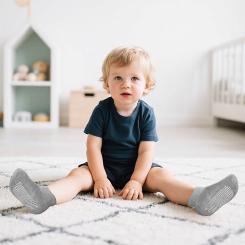 9 Pairs Baby Non Slip Grip Ankle Socks with Non Skid Soles Toddler Socks for Kids Baby Boys4