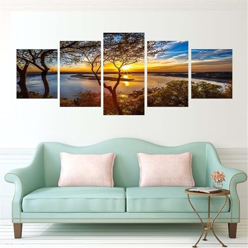 Diamond painting coucher de soleil 5 pièces pour décoration murale salon et loisirs créatifs