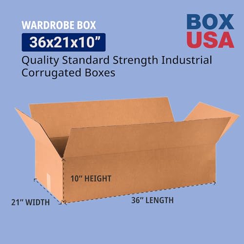 Image of Box USA Wardrobe Moving Boxes Flat 36 inchL x 21 inchW x 10 inchH 10-Pack - Corrugated Cardboard Box for Shipping, Mailing, Packing, Packaging and Storage