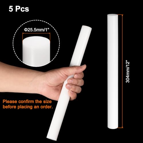 Image of uxcell 5 Pcs White Plastic Rods 25.5 x 304mm ABS Styrene Round Stick Round Solid Bar DIY Model for DIY Toys Building Making Architectural Model Making