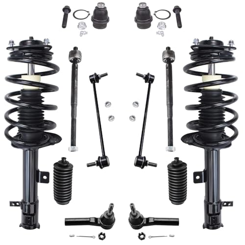 Image of Detroit Axle - 12pc Front End Suspension Kit for 2009-2012 Dodge Caliber 2 Ready Struts w /Coil Spring 2 Lower Ball Joints 4 Inner & Outer Tie Rods 2 Sway Bar Links 2 Boots 2010 2011 Replacement