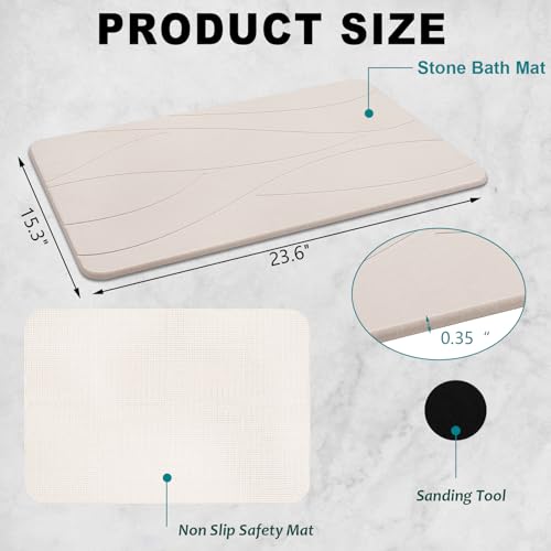 Elfcool Stone Bath Mat Diatomaceous Earth Shower Mat Non Slip Quick Dry Bath Stone Mat Super Absorbent Bathroom Floor Mat for Bathroom Kitchen Counter (Off White 01) by Elfcool - Image 4