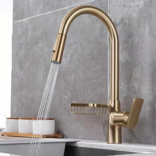 プルダウンスプレー付きキッチン蛇口、2種類の給水口モード、シングルハンドルワンホールキッチン蛇口、360°回転可能なシンク蛇口、温水キッチンミキサータップ-A(A)