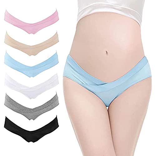 Jasalu 6 Pack Pregnancy Postpartum Panties Women's Maternity Panties for Plus Size Low Waist V Shaped Cotton Panties