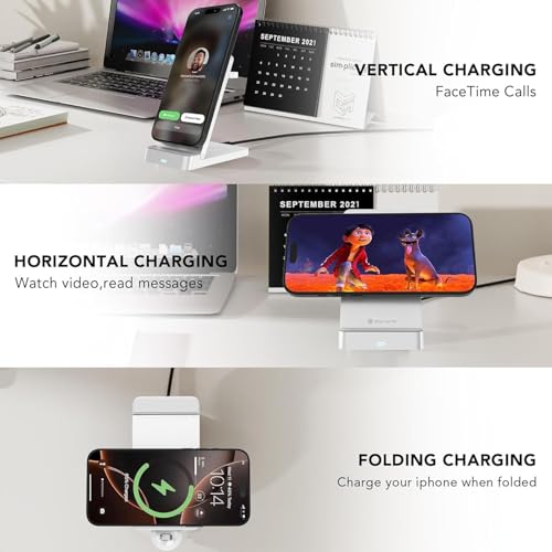 Image of Eller sante NEXFOLD 3in1 Wireless Charger 23W Magnetic Mag-Safe for 16 /16 Plus /16 Pro /16 Pro Max, iPhone 15 /15 Plus /15 Pro /15 Pro Max, iPhone 14 /13 /12, Airpods, Series 9 /8 /7 /6 /5 /4 /SE-White