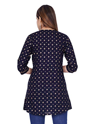 Image of Shiva Fab Short Kurti for Women | Embroidered Straight Rayon Kurta | Round Neck Full Sleeves Short Kurti for Women's (Small, Black & Blue Gold-2 Pack)