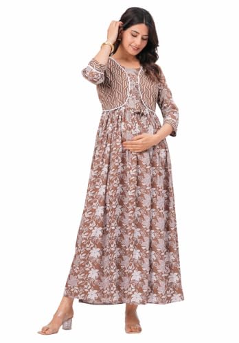 Image of Dhruvi Women's Rayon Anarkali Maternity Dress & Feeding Kurti with Zippers
