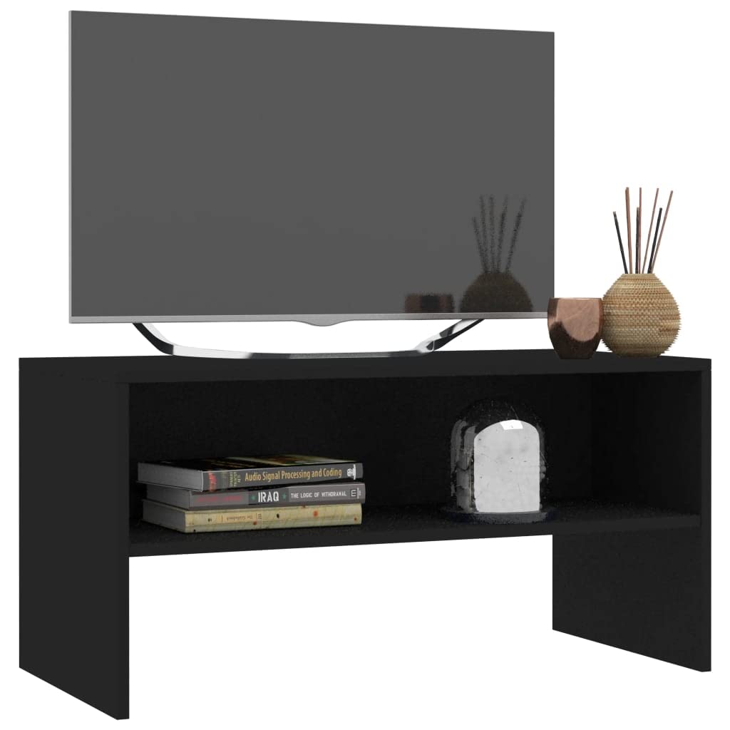 Hothingwell Szafka pod telewizor czarna 80x40x40 cm drewno inżynieryjne | Otwarta komora, stojak multimedialny i konsola do gier, łatwe czyszczenie i montaż