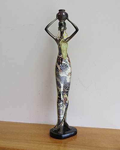 Open Road Brands African Lady in Gold Snakeskin Dress Holding Vase on Head