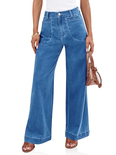 Cicy Bell Womens Wide Leg Jeans High Waisted Stretchy Baggy Loose Denim Casual Pants with Pockets