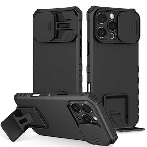 Image of Back Cover Case for Apple iPhone 14 Pro Max | Sliding Camera Shield | Stereoscopic Stand | 360 Degree Protection Case Cover for i Phone 14 Pro Max | iPhone 14 Pro Max PC, Black Back Cover