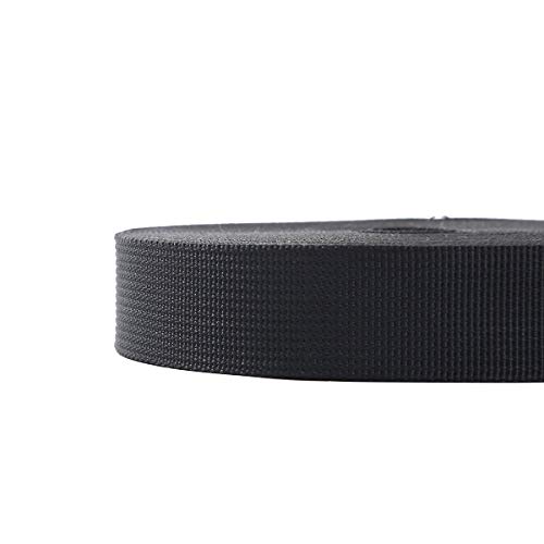 Nylon Webbing, 1Inch Heavy Duty Nylon Strap, Colored Flat Nylon Strapping Belt for Crafts, Dog Leash, Backpack, Outdoor Activities - by 10, 20, or 50 Yards (Black, 10 Yard)