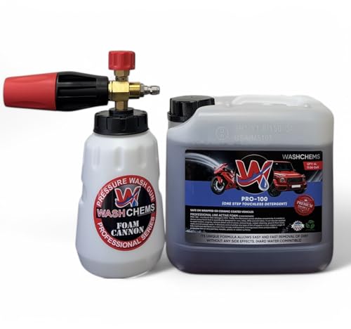 Wash Chems PRO-100 Touchless Car Wash Detergent Soap with Foam Cannon Combo (1 Gallon, 128 oz.) No Brushing - Heavy-Duty Commercial Grade Professional Auto Cleaner - Great for Trucks & Tractors -  WASH CHEMS LLC