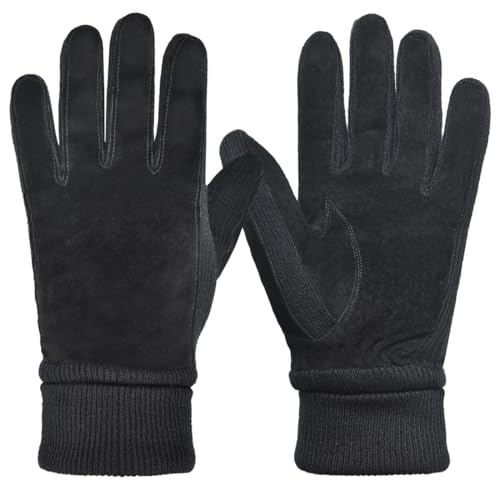 Harssidanzar Damen Winter Wildleder Handschuhe Thermal Wolle Fleece gefüttert Outdoor Wärme SL024EU,Schwarz,Größe S