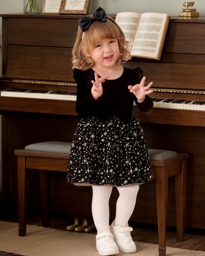 Kucnuzki Baby Girl Clothes Fall Holiday Party Velvet Tulle Dress Winter Cute Long Sleeve Toddler Girls Birthday Dresses2