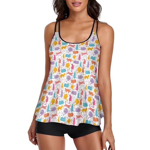 Tankini bulldog inglés para mujer con pantalones cortos y tirantes ajustables