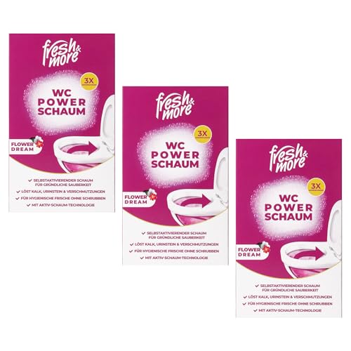 Fresh & More WC Power-Schaum Reiniger Flower Dream - 3er Pack (9x 100 g) - Selbstaktivierender Aktivschaum zur Entfernung von Kalk, Urinstein und Verschmutzungen ohne Schrubben - Blumig-frischer Duft