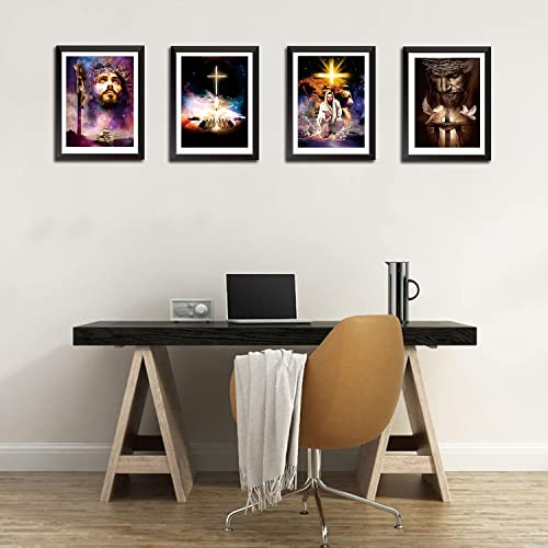 Jesus Poster,Christian Wall Art,Religious Symbol Jesus Christ Wall Art Prints,Jewish Soldier In The Bible Lion Art Poster For Wall Canvas Print Bedroom Living Room Religious Jesus Decor Set Of 4(8"X10" Unframed) #TOP1