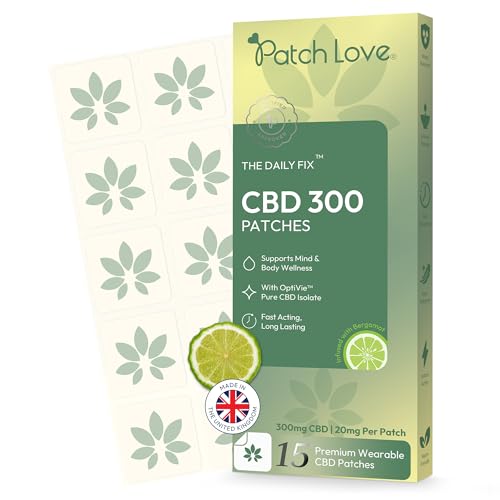 Patch Love The Daily Fix CBD Patch - with OptiVie CBD Isolate 300mg Bergamot Aromatherapy - Relaxation & Recovery Support - 15 Patches (20mg Each) - Vegan