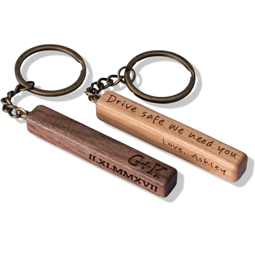 Custom 4 Sided Keychain, Personalized Key Chain with Name, Message | Walnut | Engraved Keychain for Men, Women, Boyfriend, Girlfriend, Customizable Vertical Bar Cuboid Keychain