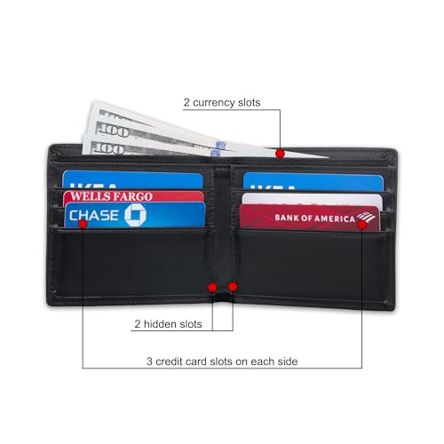 Awesometik Slim Minimalist 6 Slots Bifold Leather Wallet For Mens | RFID Blocking | 2 Currency Slots | 2 Hidden Slots | Classic Wallet for Men | Gift For Him (Black)2