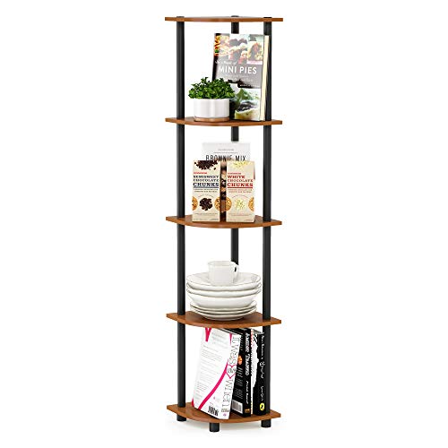 Image of Furinno TURN-N-TUBE Corner Shelf, 5-Tier Corner Bookshelf, Open Storage Shelves, for Organization and Storage, Living Room, Home Office, Garage, Bedroom, Light Cherry
