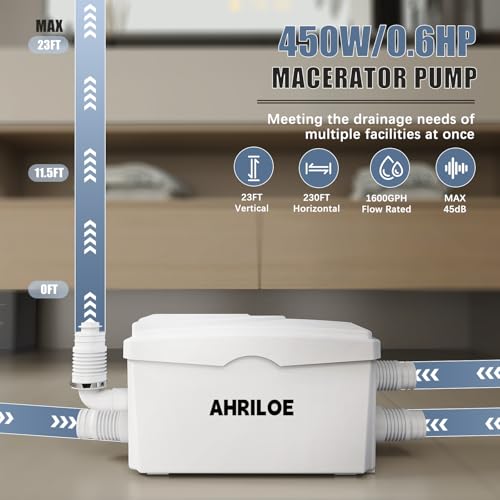 Image of 450W Sink Pump with 3 Inlets /1 Outlets, Macerator Pump(Not for Toilet) | 450W Utility Sink Pump with 3 Inlets /1 Outlets, 0.6HP Macerator Pumps for Sink(Not for Toilet)