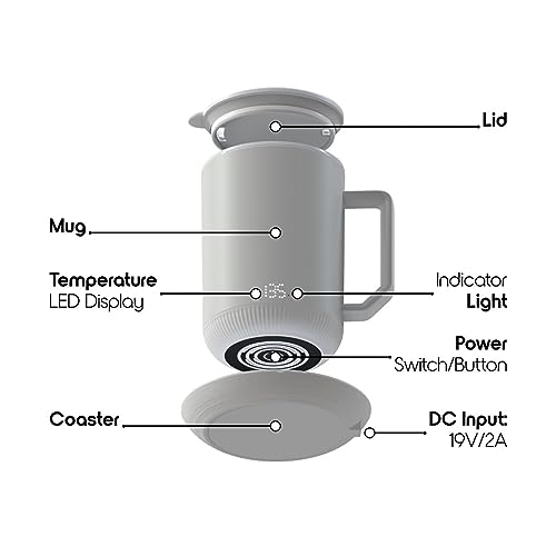 Calentador inteligente de taza de café premium de 12oz en acero inoxidable y base blanca con sensor 4