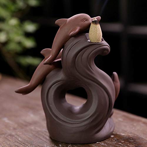 Exceart Dolphin Backflow Incense Burner Purple Clay Incense Holder Creative Craft Home Ornament For Aromatherapy Home Decorations Figurine #TOP2