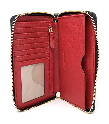 Michael Kors 35H8GTVE3V Jet Set Travel Large Flat Multifunction Phone Case women's Wristlet - Black/Red