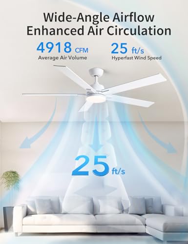 Image of Rayqueen 60 Inch White Ceiling Fans with Lights and Remote,Includes Downrod