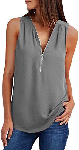 Sweetnight Damen-Bluse, ärmellos, V-Ausschnitt, Reißverschluss - grau - XX-Large Cover