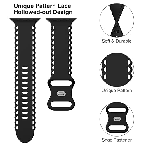 Image of Compatible with Apple Watch Band 41mm 40mm 38mm 49mm 45mm 44mm 42mm Women Girl, Black Lace Hollow-out Soft Silicone Sport Bands For iWatch Ultra SE Series 10 9 8 7 6 5 4 3 2, Black-42
