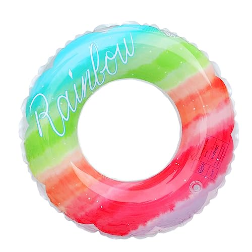 Toddmomy Rainbow Swimming Ring Float Seat with Handle for Adults and Aid for Pool Beach and Lake Material Easy Inflate Deflate Adorable Design