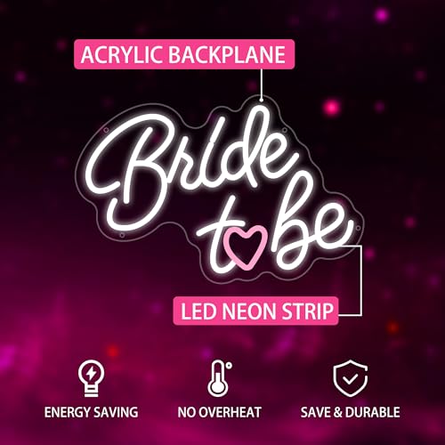 Image of Bride to be Neon Sign, White LED Neon Light Signs USB Wedding Light Signs for Bridal Shower Bachelorette Engagement Party Backdrop