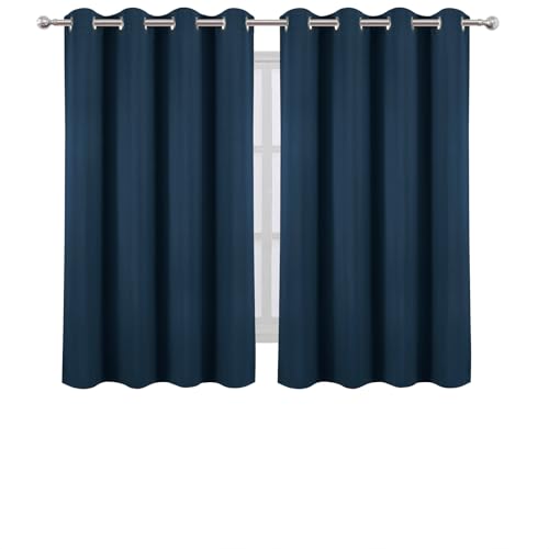 Image of LEMOMO Blackout Curtains 66 x 54 Inch Long Navy Blue Curtains Set of 2 Panels Room Darkening Curtains for Bedroom and Living Room